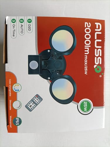 ALUSSO LED Security Light Outdoor with Motion Sensor, Remote Control 25W PIR Floodlight IP65 Waterproof, Dask to Dawn Flood Light 3000K-6500K Adjustable, Dimmable Wall Light for Garden Yard Garage