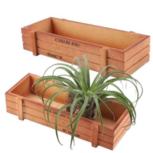 2PCS Wood Planter Box, Rectangle Planter Box Wood Rustic Flower Boxes Windowsill Planter Cactus Succulent Planter Box for Home Outdoor 22.7 * 10 * 4.8cm/8.9 * 3.9 * 1.9in