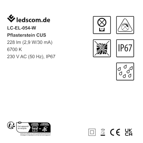 ledscom.de 4 Pieces LED Paving Stone Ground recessed Light CUS for Outdoors, IP67, Angular, 20 x 10cm, 2.9 W, 228lm, Cool White