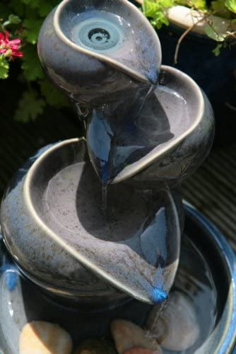 Primrose 25cm Solar Powered Brown Ceramic Oil Jar Three Tier Cascade Patio Garden Water Feature