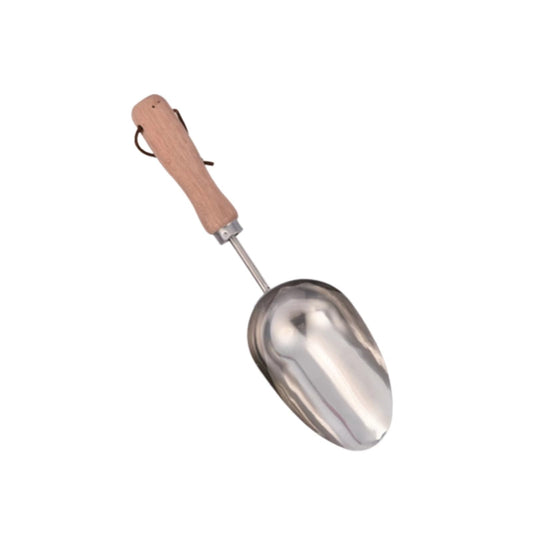 Stainless Steel Hand Potting Scoop with Wooden Handle, Soil Scoop for Indoor Plants and Compost,Compact Garden Scoop Trowel for Transplanting and Digging