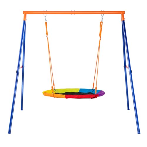 VEVOR Backyard, 440lbs Load Capacity Set, 40" Saucer Seat with Heavy Duty A-Frame Metal Swing Stand and Adjustable Rope, Easy, Swingset Outdoor for Kids, Multicolor, Max Assembled Size