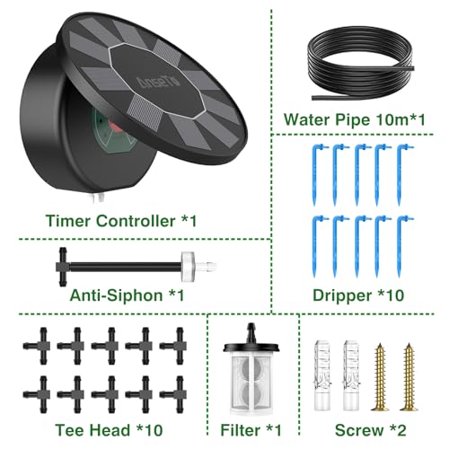 AnseTo Solar Irrigation System, 2024 Newest Flip Cover Irrigation System Kit Solar Drip Irrigation System with 9 Watering Programs and 10M Hose for Gardens,Courtyards,Balconies,Greenhouses ect