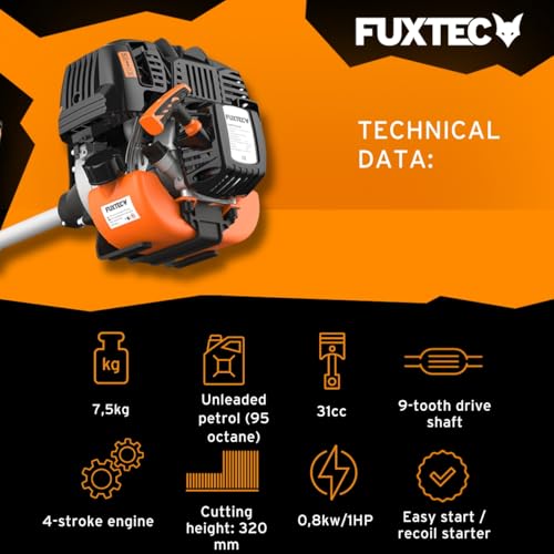 FUXTEC Petrol Strimmer, Grass Trimmer & Brush Cutter – 31cc 4-Stroke Air-Cooled Engine, 1HP, with Carrying Strap – Lightweight & Efficient – FX-4MS131