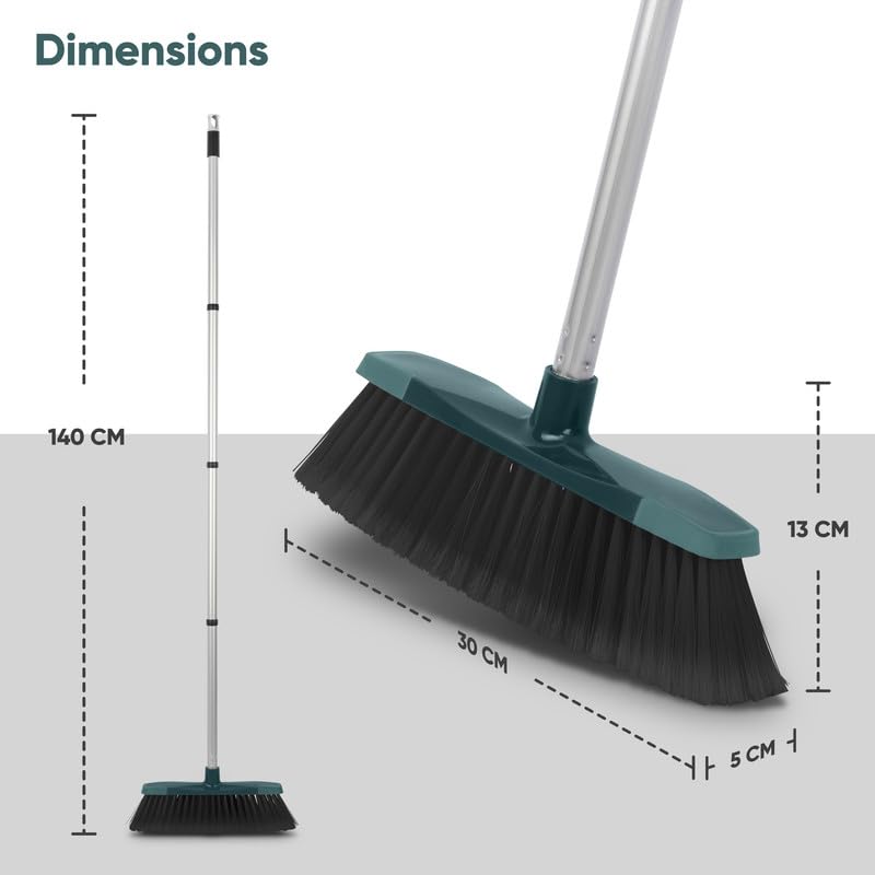 12 inch Broom Soft Bristle Sweeping Brush, Wide, Floor Scrubber Indoor Long Handle Cleaning Brush,Sweeping Broom Brush with Hang Tube,for Sweeping Room Office Bathroom Kitchen 55 inch Long