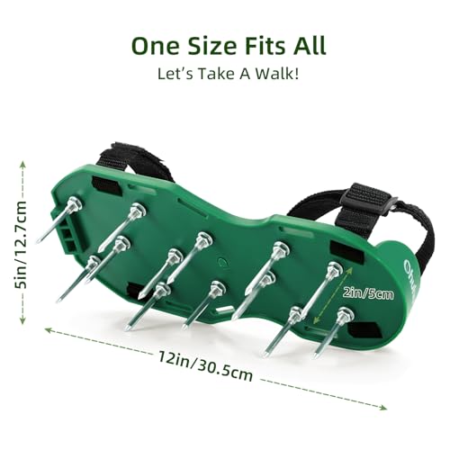 Ohuhu Lawn Aerator Shoes with Stainless Steel Shovel, Free-Installation Aerating Shoes with Hook & Loop Straps, Heavy Duty Spiked Aerating Sandals, Universal Size for Yard Patio Garden Grass Lawn
