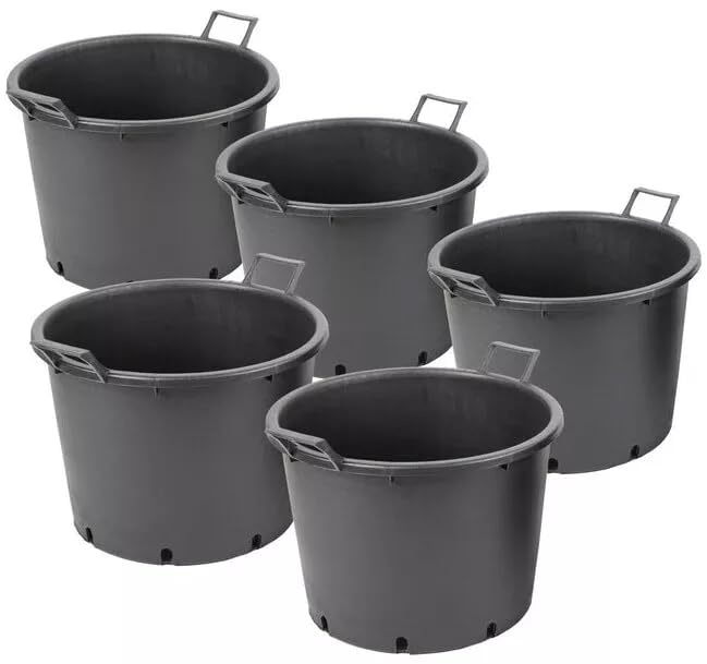 Muddy Hands Pack of 5-50 Litre Heavy Duty Large Plastic Plant Pots with Handles Outdoor Garden Vegetable Salad Flower Tree Planters Containers