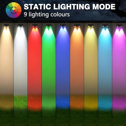 sununiny Solar Fence Lights Outdoor Garden,4 Pack Wall Lights Outdoor IP65 Waterproof,9 Colors 11 Modes RGB Garden Fence Lights Solar Powered for Outside Backyard,Pathway,Yard