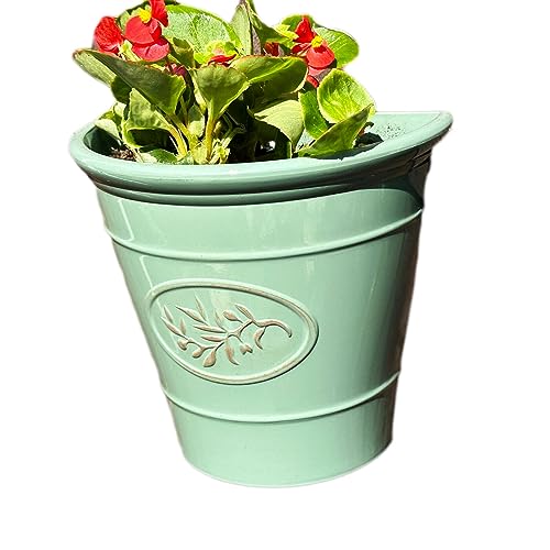 1x Glossy Wall Planter 23cm Ceramic Effect Plastic Semi Circular Garden Pot Decor (1)