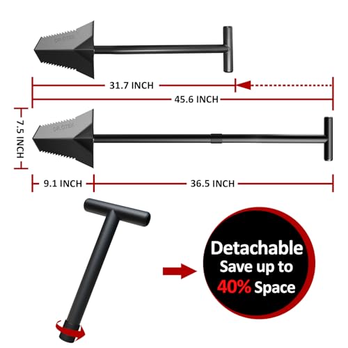 DR.ÖTEK Spade Shovel, Heavy Duty Garden Digging Shovel, T Handle, Root Cutter with Long Short Handle, Garden Tools for Metal Detecting, Transplantation, 80 & 116 cm