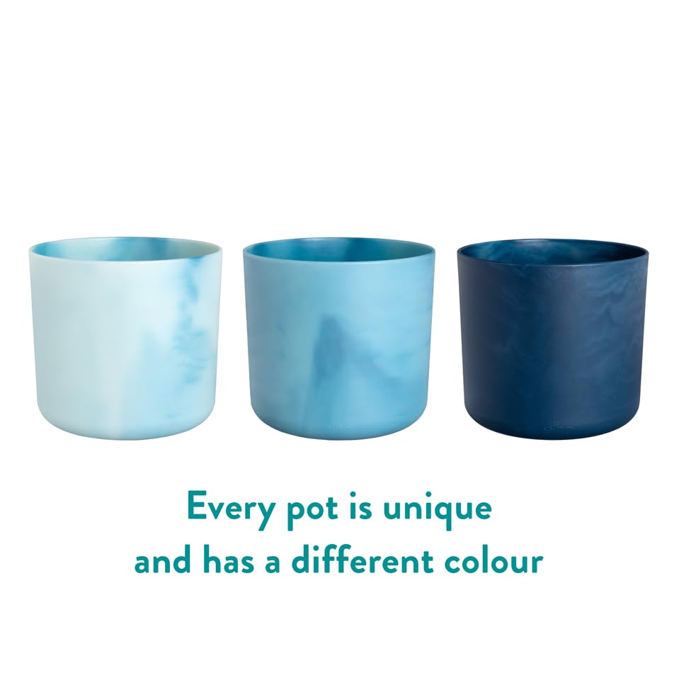 elho The Ocean Collection Round 18cm - Flower Pot Indoor - 100% Recycled - Made with Marine Waste - Blue/Atlantic Blue