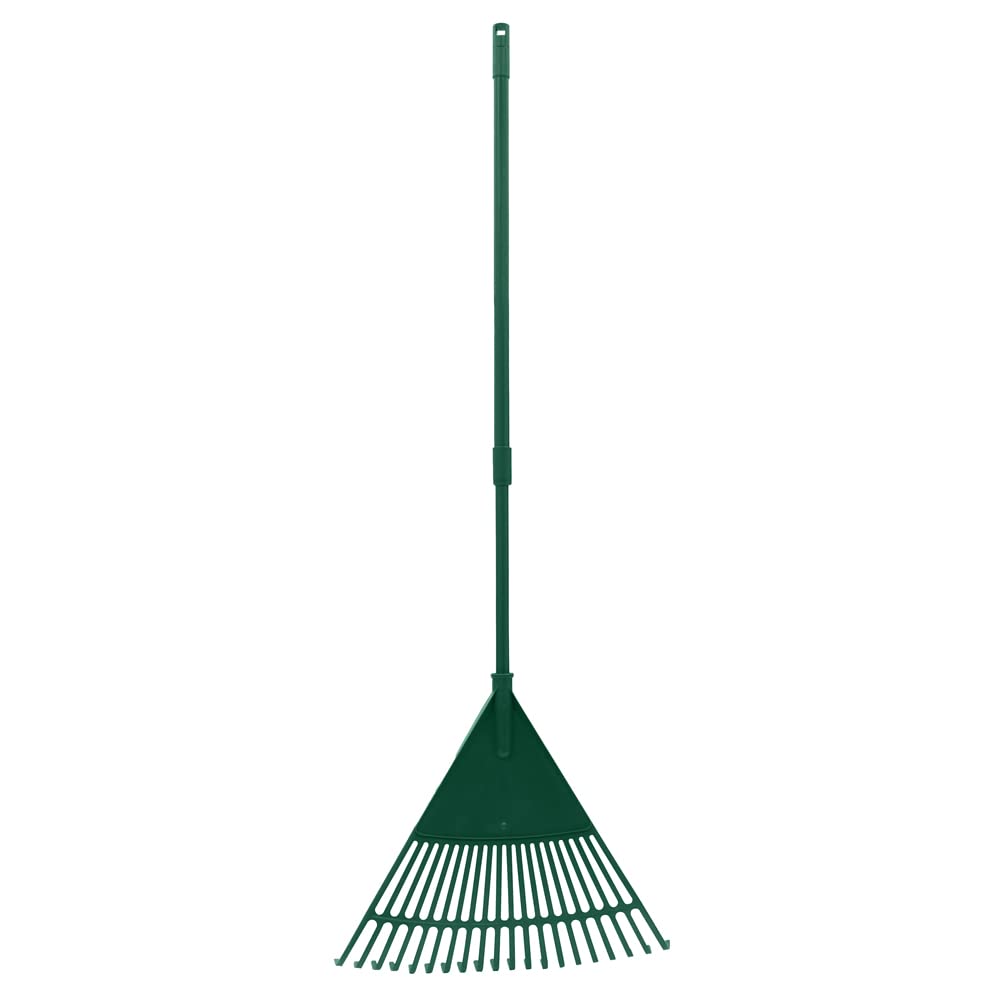 JVL Outdoor Garden Lawn Leaf Rake with Telescopic Handle, Green