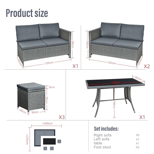 Aweather 9 seater Rattan Corner Sofa Set Rattan Garden Furniture Set All-Weather Patio Conversation Set with Modern Dinning Table and Washable Cushions (Gray)