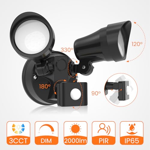 ALUSSO LED Security Light Outdoor with Motion Sensor, Remote Control 25W PIR Floodlight IP65 Waterproof, Dask to Dawn Flood Light 3000K-6500K Adjustable, Dimmable Wall Light for Garden Yard Garage