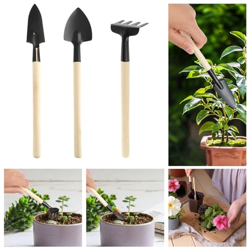 Sibba 6 Pcs Garden Tools Set Mini Miniature Shovel Indoor Succulent Home Tiny Gardening Kit Plant Potted Repotting Flower Wood Handle Care Transplant Accessories Potted Houseplant
