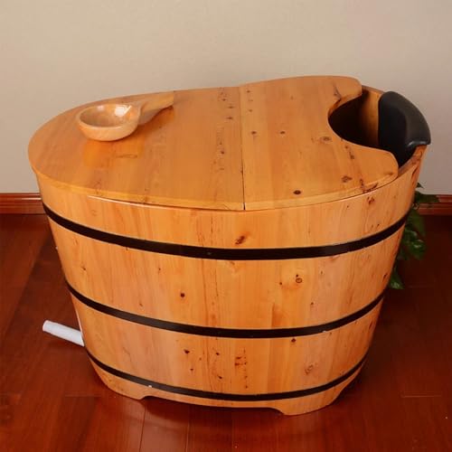 ZCBYBT Solid Wood Deep Soaking Tub Free Standing Wooden Bathtub Compact Soaker Lit for Small Bathroom