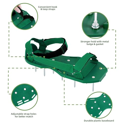 Ohuhu Lawn Aerator Shoes with Stainless Steel Shovel, Free-Installation Aerating Shoes with Hook & Loop Straps, Heavy Duty Spiked Aerating Sandals, Universal Size for Yard Patio Garden Grass Lawn