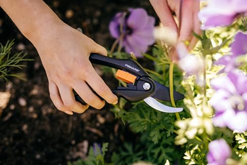 Fiskars SingleStep Pruner Bypass P26, Non-stick coating steel blades, Length: 20 cm, Cutting diameter: 2.2 cm, Black/Orange, SingleStep, 1000567
