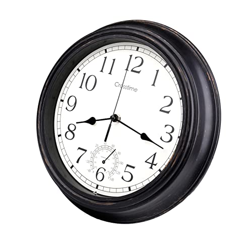 Crosstime Outdoor Wall Clock with Thermometer 12"