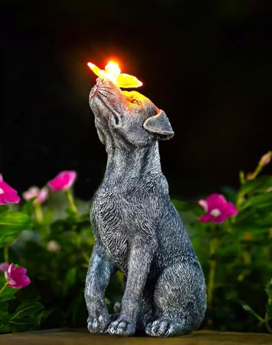 Yeomoo Solar Dog Garden Ornament with Butterfly
