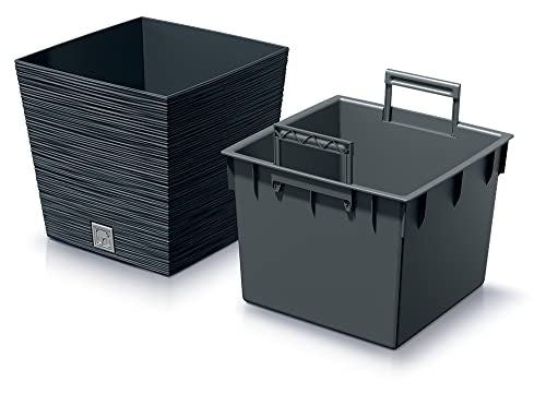 URBNLIVING Square Modern Grain Look Planter Low Flower Plant Pot Indoor Outdoor Garden Decor Contemporary (Anthracite)