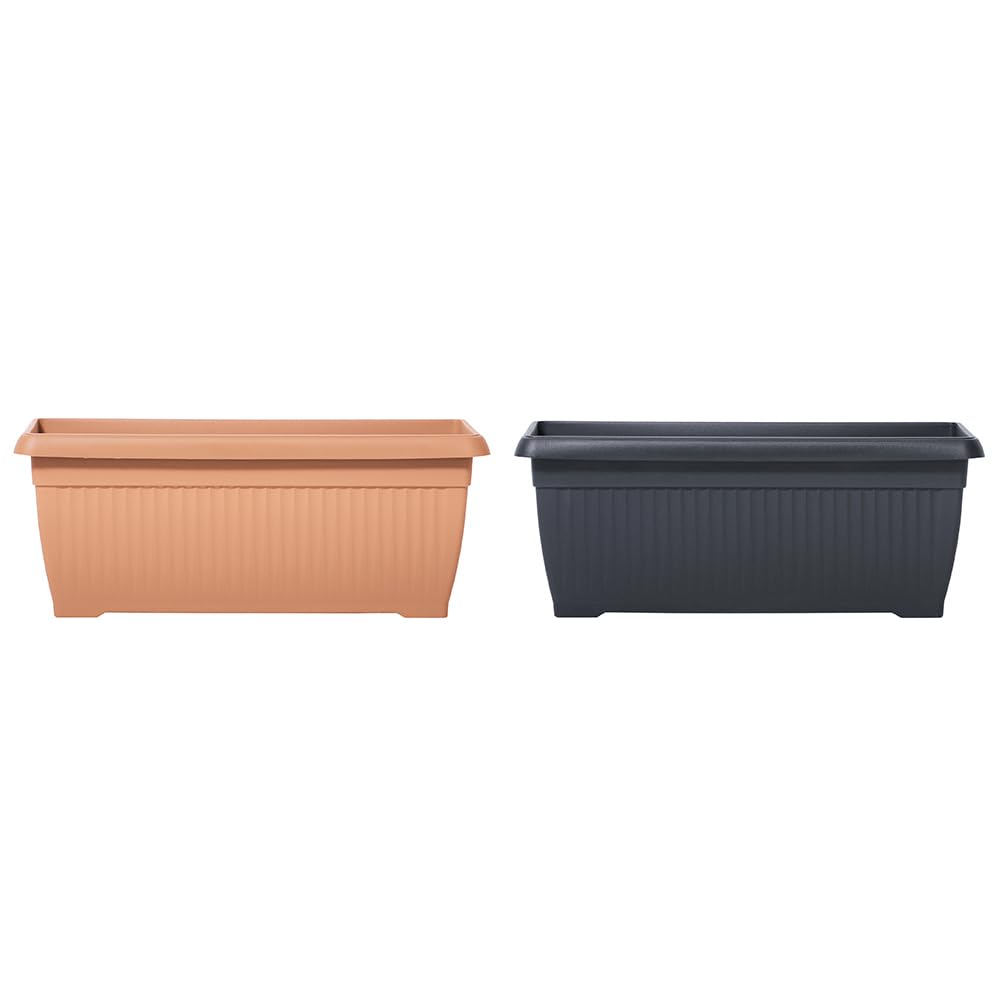 B2C Balcony box Trough Plant Pot Plastic Bel Garden Patio Planter Terra 60 70 80cm Rectangle Classic Terracotta Anthracite Long Flower Pot (Anthracite, 60cm)
