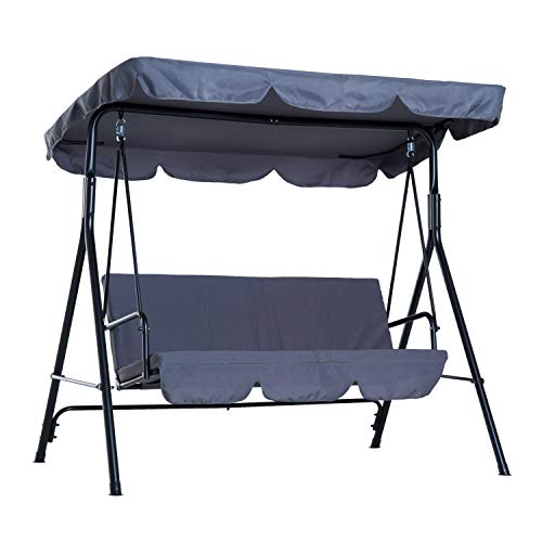 Outsunny 3 Seater Canopy Swing Chair Garden Rocking Bench Heavy Duty Patio Metal Seat w/Top Roof - Grey