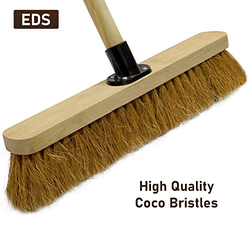 EDS 18” Soft Broom Indoor & Outdoor Sweeping Brush with Wooden Handle Natural Coco Bristles for Floor Room Kitchen Warehouse Lightweight & Durable Floor Brush (Pack of 1)