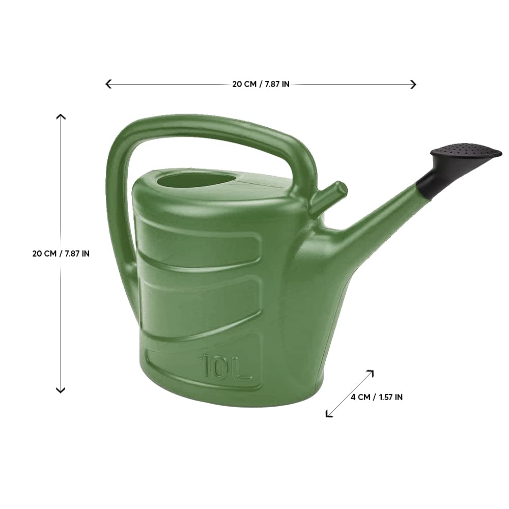 ANGIX 10L Large Watering Can With Detachable Rose Head Sprinkler | Lightweight & Durable Plastic Can Ideal For Garden Plants In Both Indoor And Outdoor - Green