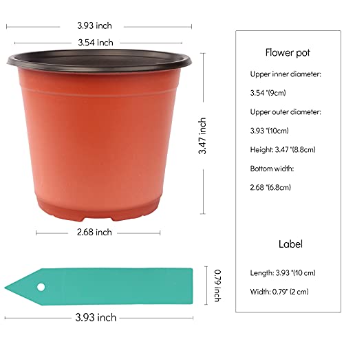 SHEEFLY 100 Pack Plant Nursery Pots 4 inch Plastic Plant Pots, Soft Durable Reusable Seed Starting Pots for Succulents Plants Vegetables Fruits Seedlings Cuttings Transplanting with 100 Plant Labels