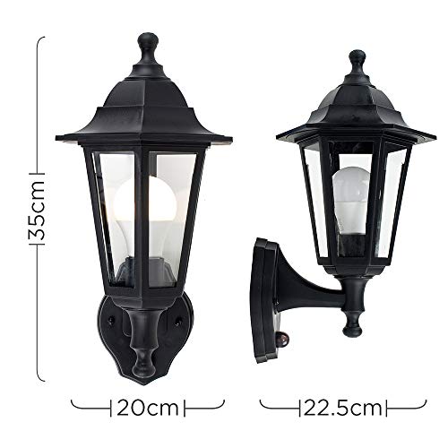 MiniSun | Traditional Style Black Security PIR Motion Sensor Wall Lantern | Outdoor Wall Lights, Home Décor & Improvement Essential | Includes 10W LED Bulb [3000K Warm White]