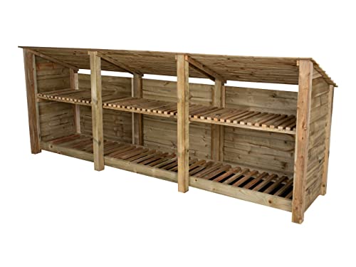 Arbor Garden Solutions wooden log store 4ft, firewood storage (W-335cm, H-126cm, D-88cm), natural finish (With kindling shelf (roof sloping back))