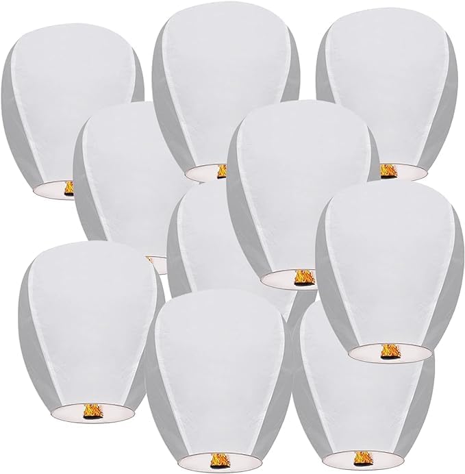Sky Chinese Lanterns 10Pack Sky to Release in Memory Love Color Large Memorial Paper Lanterns Birthday Wedding Funeral Christmas to Make Wishes (White)