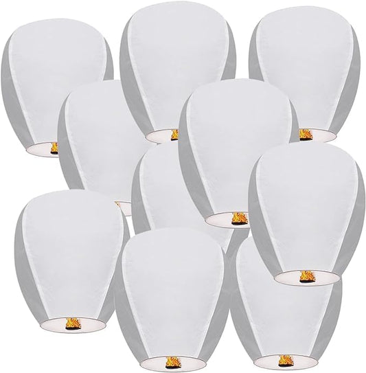 Sky Chinese Lanterns 10Pack Sky to Release in Memory Love Color Large Memorial Paper Lanterns Birthday Wedding Funeral Christmas to Make Wishes (White)