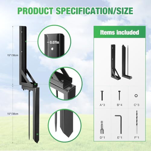 aleawol Fence Post Repair Kit Heavy Duty Support Stake, Steel Fence Post Repair Kit with Nails, Drill, Garden Fence Ground Spike for Repairing Damaged Fence Gate Posts Sign Posts or Mailbox