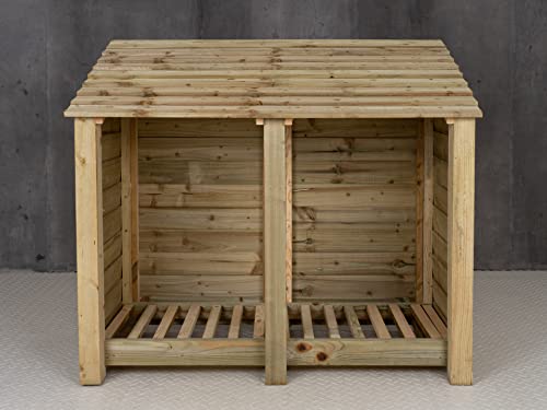Wooden log store 4ft (W-146cm, H-126cm, D-88cm), natural finish (Without kindling shelf)
