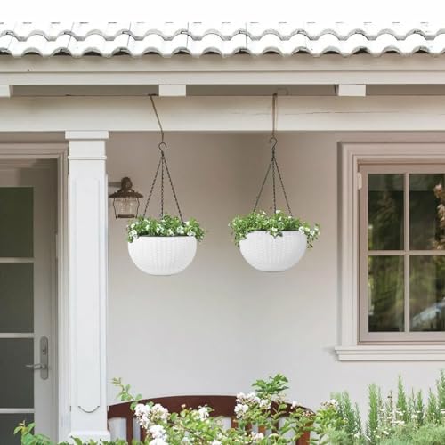 CPROSP 2-Piece 28 cm Self-Watering Pot Hanging with Water Level Indicators, Self-Watering Flower Pot, Hanging Basket, Hanging Flower Pots with Drainage Holes, Flower Pot Water Storage with Pot System