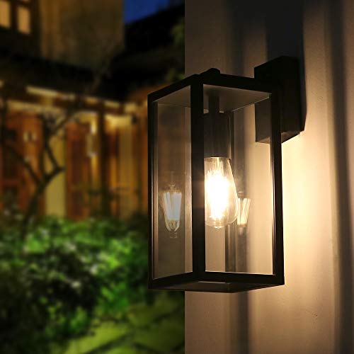 BRIMMEL Outdoor Wall Lights Aluminum Black Lantern Porch Light for Entryway Doorway, Outdoor Wall Lantern with Anti-Rust Sconce Light Fixture with Clear Glass Shade, Matte Black
