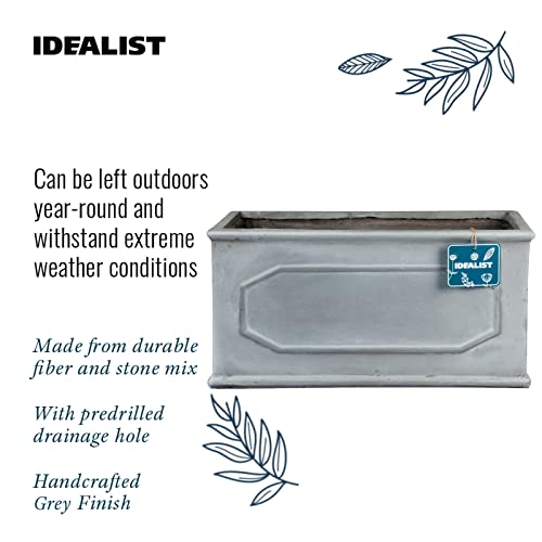 IDEALIST Outdoor Window Box 40 cm | Reinforced Stone Garden Planters with Drainage Holes | Leaden Grey Chelsea Windowsill Planter L40 W17 H17 cm, 7 litres