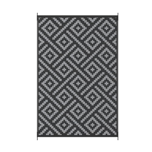 GENIMO Outdoor Rug Garden Rugs Waterproof Reversible Recycled Outdoor Carpet Washable UV Resistant Modern Area Rugs for Patios, Picnic, Backyard, 120 * 180cm, Black & Grey
