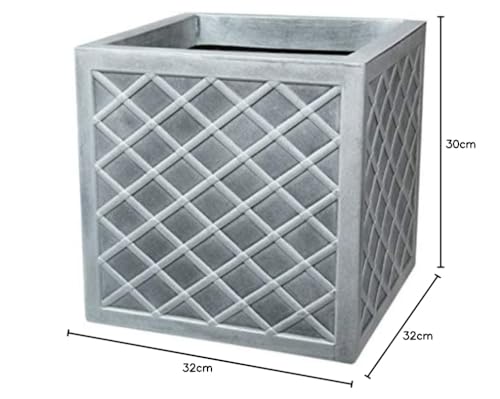 Sankey Lazio 32CM Square Plastic Planter Plant Pot Lattice Slate Grey Colour