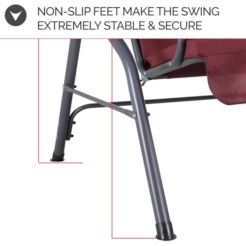 CASARIA® Hollywood Canopy Swing Chair | 2 Seater | Weatherproof Rocking Bench with Roof and Backrest | Non-Slip Feet | Outdoor Garden Patio Seat | Up to 200kg | Ruby Red