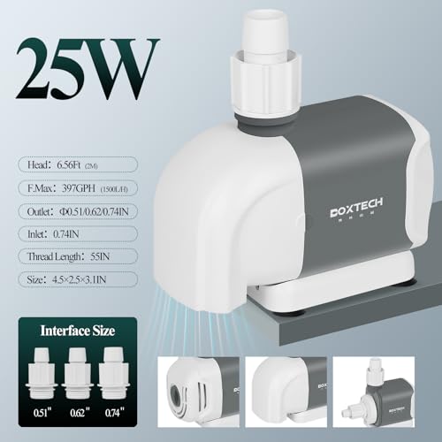 boxtech Adjustable Ultra Quiet Fountain Water Pump, 1500L/H 25W Aquarium Water Pump with Filter for Aquarium, Fish Tank, Pond, Fountains, Pool with 3 Nozzles