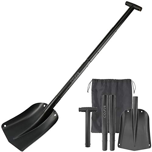 COFIT 110cm Metal Car Snow Shovel Heavy Duty, Long Handled Snow Sand Mud Removal Spade for Outdoor Camping and Garden, Detachable Ice Remover, Winter Tool, Black