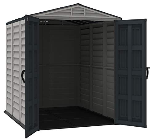 Duramax YardMate PLUS 5 x 8 (4.28 m2) Plastic Garden Shed with Heavy-Duty Plastic Floor, Strong Metal Roof Structure, Fire Retardant & Maintenance-Free Storage Shed, Dark Grey & Adobe