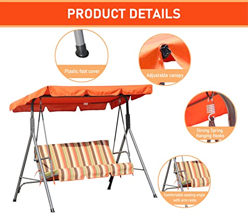 Angel Living Swing Chairs,3 Seated Canopy Swing, Metal Hammock Swinging for Outdoor Garden Patio 169x110x152cm (Terracotta)