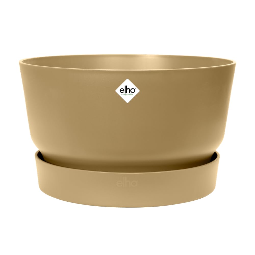 elho Greenville Bowl 33 - Large Plant Pot Outdoor - 100% Recycled Plastic - Ø 32.5 x H 19.4 cm - Beige/Golden Sand
