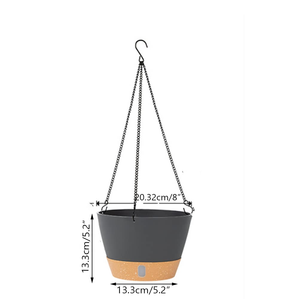 3 Pack Hanging Planters Set,8 Inch Indoor Outdoor Hanging Plant Pot Basket,Plant Flower Pot with Visible Water Level Tray Drainage Hole, Self Watering Planters Come with 3 Hooks for Garden Home