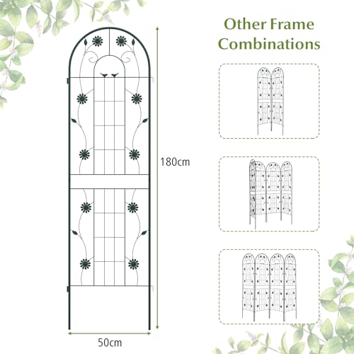 COSTWAY 2/4 Pack Garden Trellis, 180/220 x 50cm Galvanized Steel Trellis for Climbing Plants Rose Vines Cucumber Tomato, Rustproof Decorative Garden Fence Barrier Border (180 x 50cm, 4 Pack, Green)