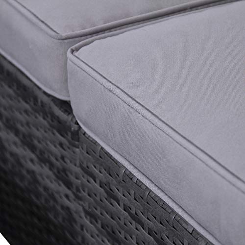 EVRE Nevada 6 Seater Outdoor Rattan Garden Furniture Set Wicker Weave Sofa Coffee Table Stool with Cushions For Patios Decks Conservatories Sectional Corner Conversation Piece (Grey)